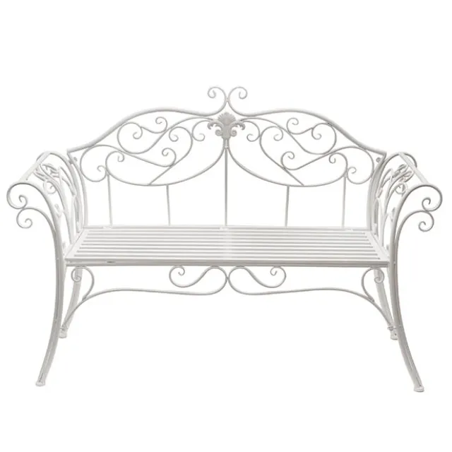 Two Seater Classic Metal Garden Bench White (132x46x89cmH)