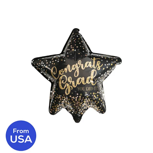 Foil Balloon 9" (22.5cmD) Air Filled Congrats Grad Star Gold