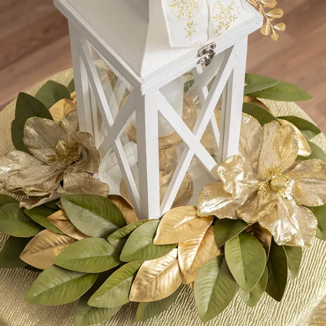 Magnolia Leaf Wreath Gold & Green (51cmD)
