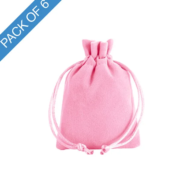 Velvet Gift Bag Small Pack 6 Baby Pink (7.5x10cmH)