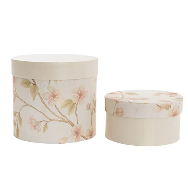 Flower Gift Hat Box Floral Blush Ivory Set 2 (21.5cmWx19cmH)