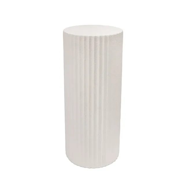 Fibreglass Fluted Round Plinth Limestone White (40x70cmH)