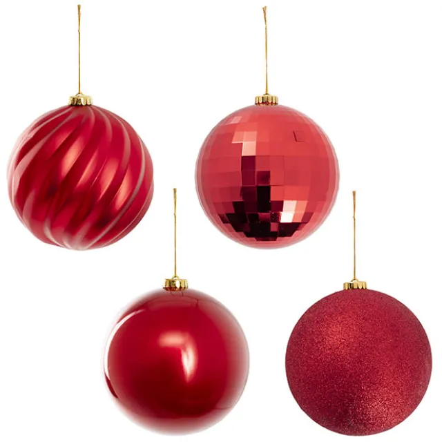 Large Hanging Baubles Set 4 Red (15cmD)