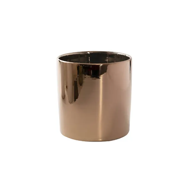 Ceramic Metallic Cylinder Pot Brass Rose Gold (13Dx13.5cmH)