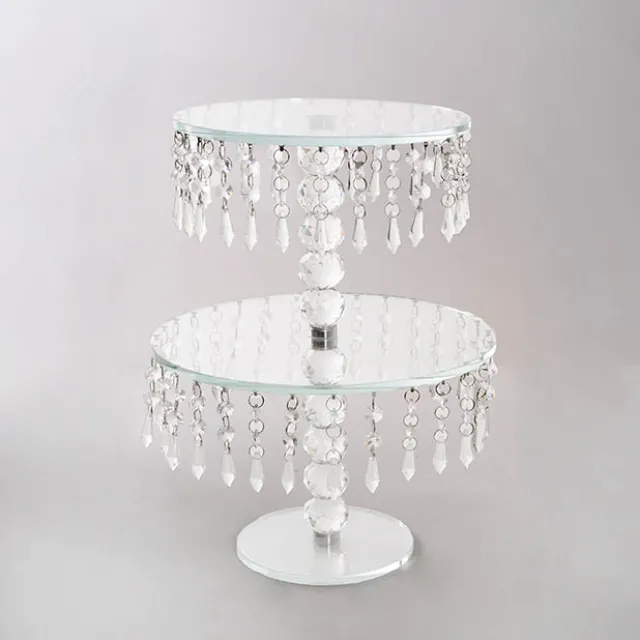 Elegant Crystal Cake Stand Round 2 Tier Clear (40cmH)