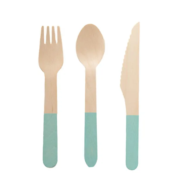 Wooden Cutlery Set 30 Pastel Blue (2.5cmx16cmH)