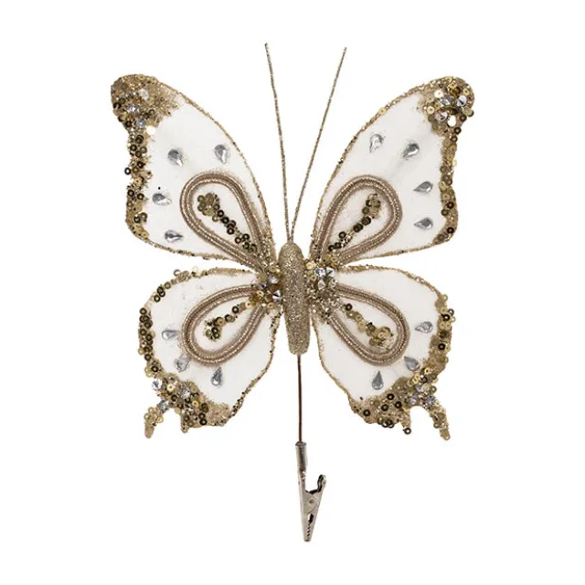 Elegant Butterfly Clips Pack 2 White & Gold (14x17cm)