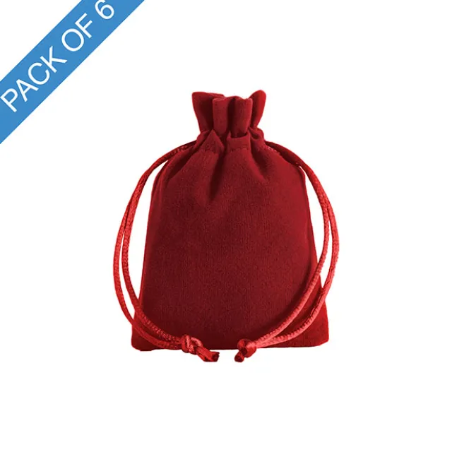 Velvet Gift Bag Small Pack 6 Red (7.5x10cmH)