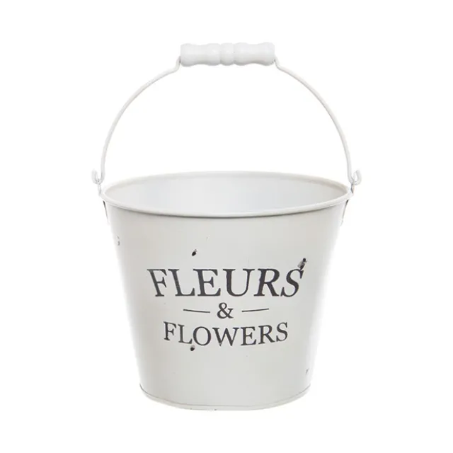 Jardinier Tin Bucket Round Handle White (16.5Dx13.5cmH)