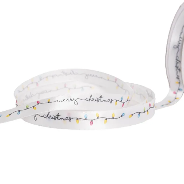 Ribbon Satin Merry Christmas with Lights White (15mmx20m)