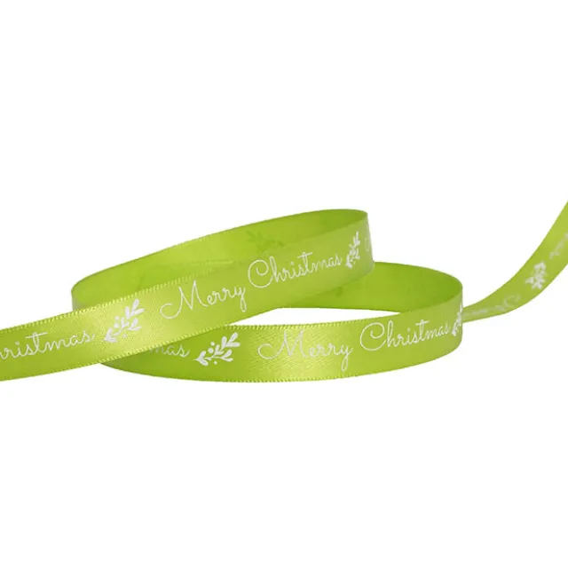 Ribbon Satin Merry Christmas Mistletoe White Green(15mmx20m)