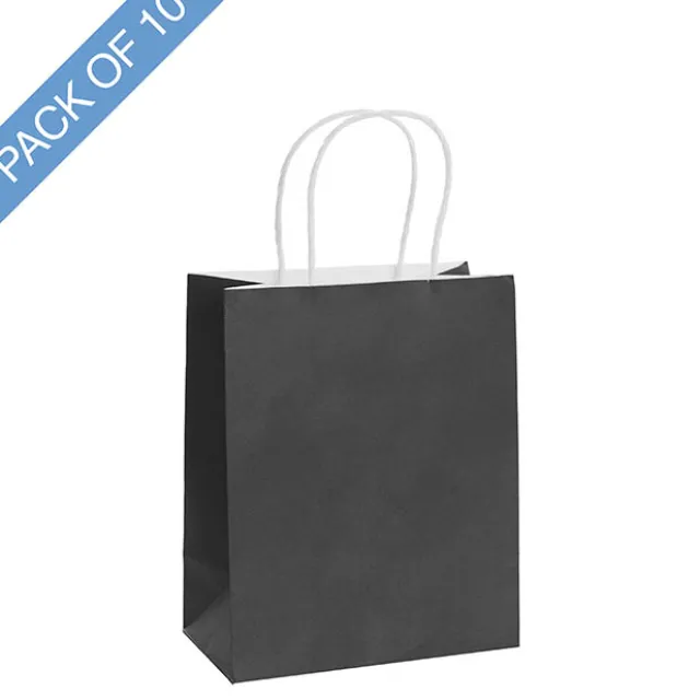 Kraft Paper Bag Shopper Medium Black Pk10 (205Wx110Gx275mmH)