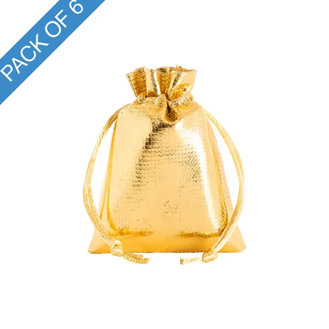 Metallic Shimmer Gift Bag Small Pack 6 Gold (7.5x10HcmH)