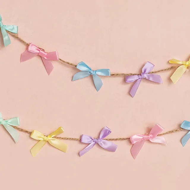 Pre-Made Ribbon Bow 10mm Satin Pastels Mix Pack 48 (3.5Lcm)