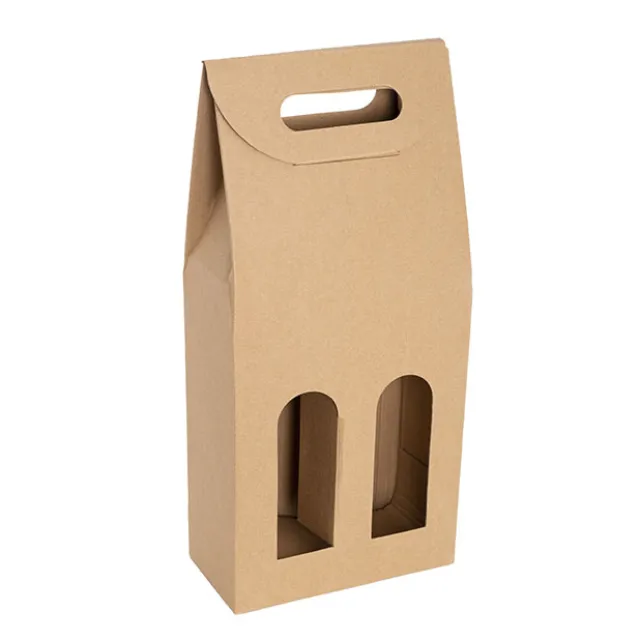 Wine Box Handle & Window 2 Bottles Kraft (17.6x9x39.5cmH)