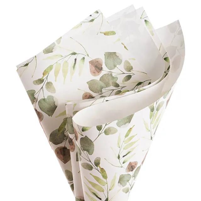 Kraft Paper Eucalyptus Print 110gsm White Pack 100 (50x70cm)