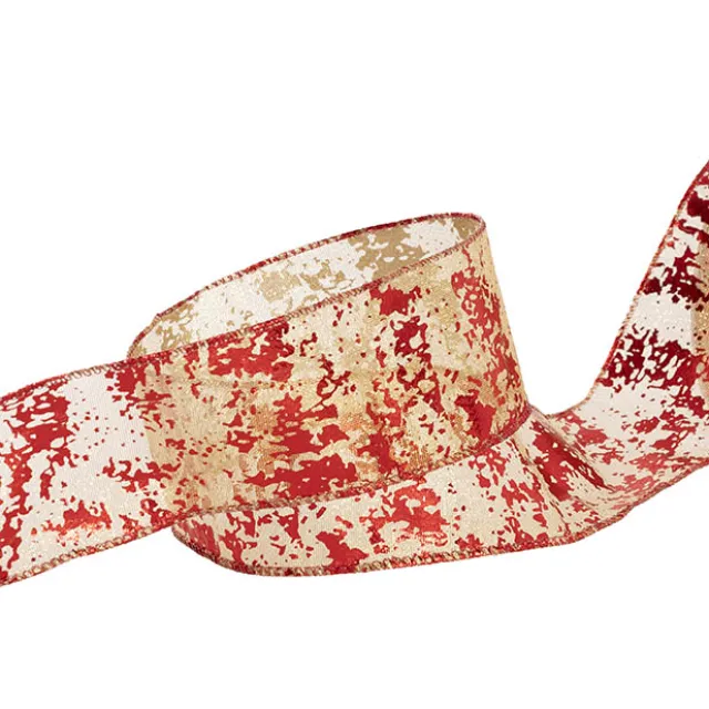 Ribbon Organza Wire Edge Flecked Red Gold (60mmx20m)