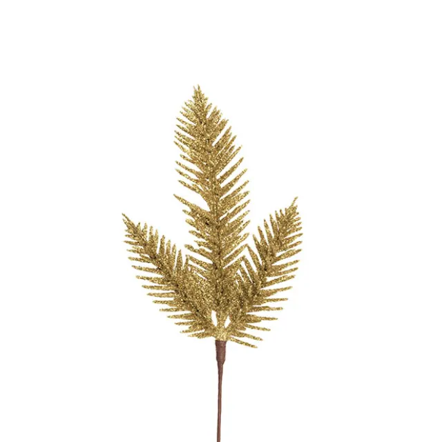 Traditional Pine Leaf Pick Pack 6 Glitter Gold (17cmH)