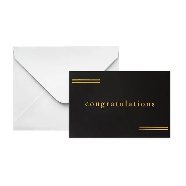 Gold Foil Black Card & Envelope Congrats Pk25 (10x6.5Hcm)