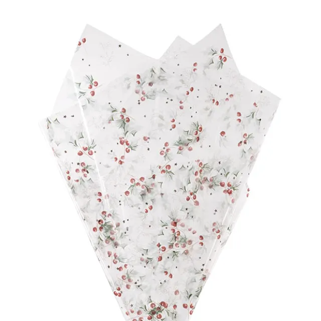 Cello Clear Christmas Holly 40mic Green (50x70cm) Pack 100