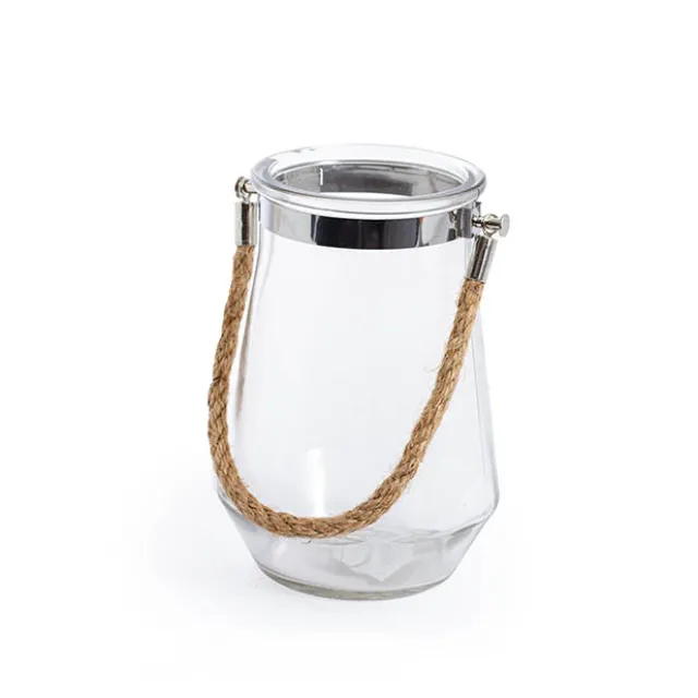 Glass Elva Hurricane Vase Rope Handle Clear (12Dx16cmH)