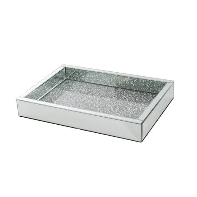 Rectange Crystal Mirror Tray Silver (35x25x5.5cmH)