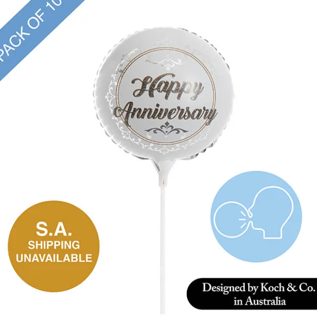 Foil Balloon 9" (22.5cmD) Pack 10 Happy Anniversary Silver