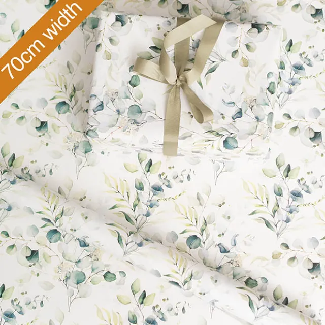 Wrapping Paper Roll Eucalyptus Print Gloss White (70cmx25m)