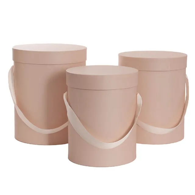 Flower Hat Box Tall Round Blush Pink Set 3 (24.5Dx30cmH)