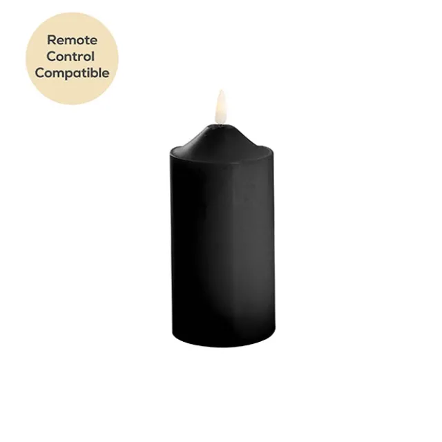 Wax LED Trueflame Flickering Pillar Candle Black (7.5X15cmH)
