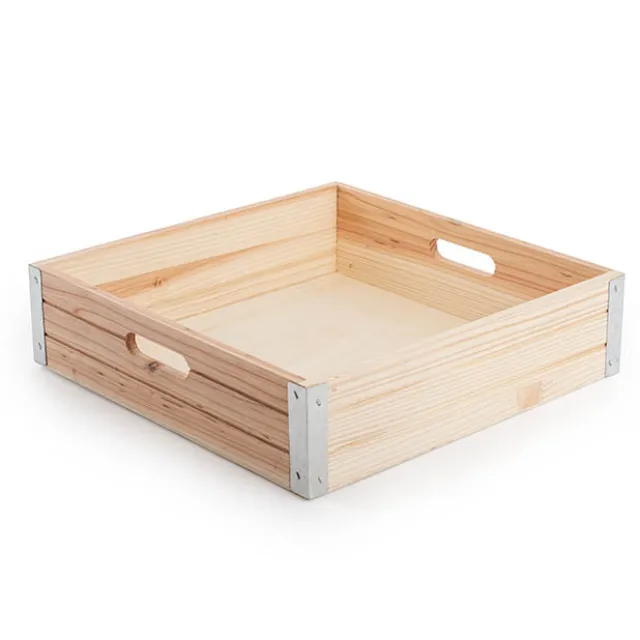 Wooden Gourmet Hamper Tray Metal Natural (35x35x9cmH)