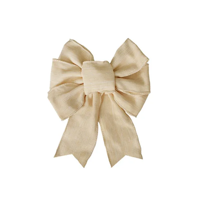 Pre-Made Bow Rustic Linen 6 Loops Raw Natural (20x26cm)