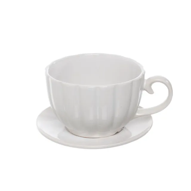 Ceramic Tea Cup Pot Saucer Drainage Hole White (15TDx10cmH)