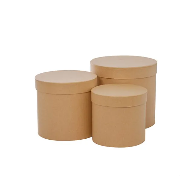 Gift Box Round Brown Kraft (17cmDx16cmH) Set 3