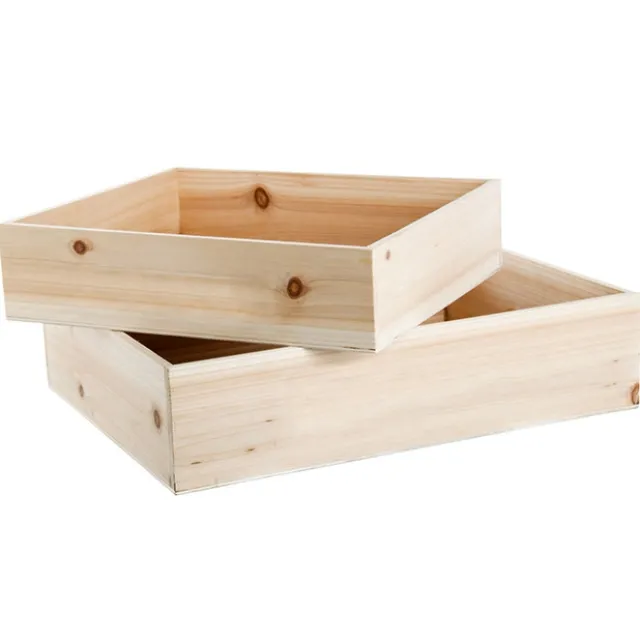 Wooden Hamper Box Set 2 Hamper Natural (43x34x10cmH)