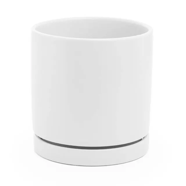 Ceramic Loreto Plant Pot & Plate Matte White (21.5Dx21.5cmH)