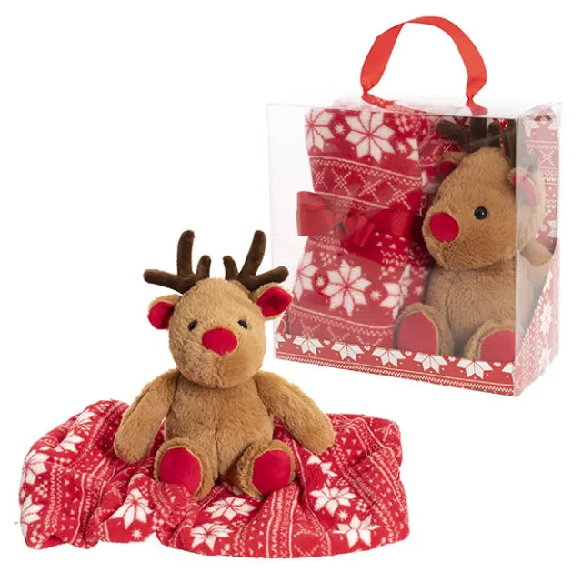 Red Nose Reindeer & Blanket Gift Set Red (25cmH)