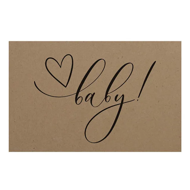 Cards Brown Kraft Baby with Heart (10x6.5cmH) Pk 50