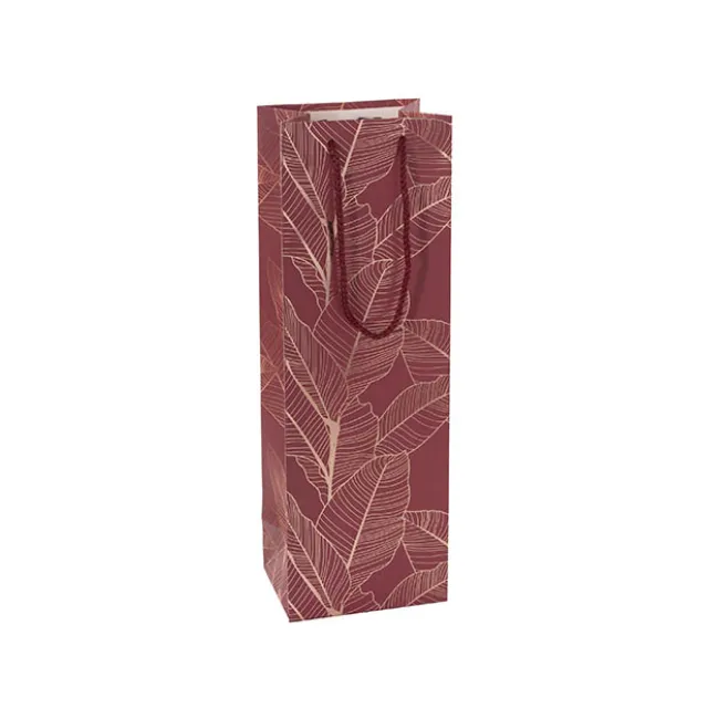 Wine Bag Single Bottle Pack 5 Leaves Red Gold (12x9x35cmH)