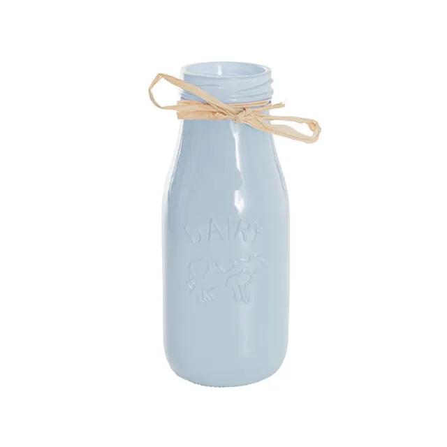 Glass Milk Bottle Solid Glossy Blue (6cmDx15.5cmH)