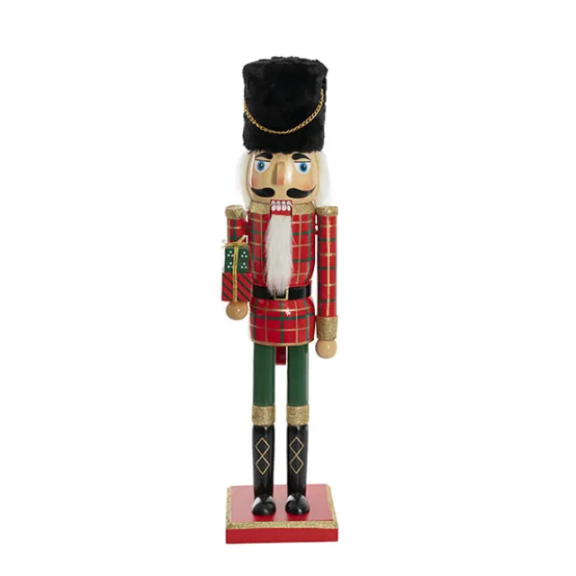 Wooden Nutcracker Holding Gifts Red & Green (50cmH)