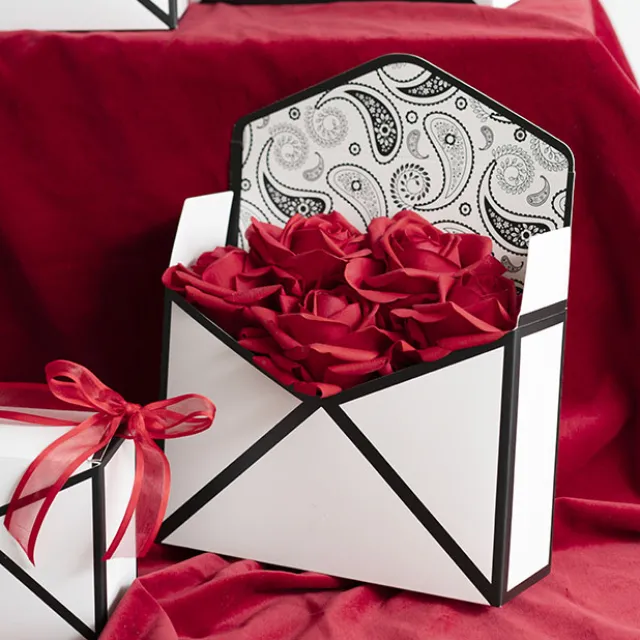 Envelope Flower Box Large Paisley White Pk5 (23Lx8Dx16cmH)