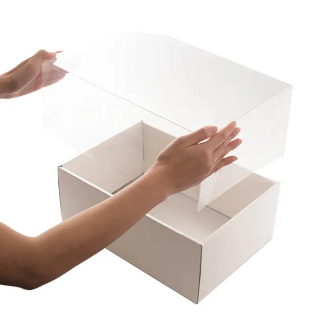 Gift Hamper Box with PVC Lid Rectangle White (25Lx20Wx10Hcm)