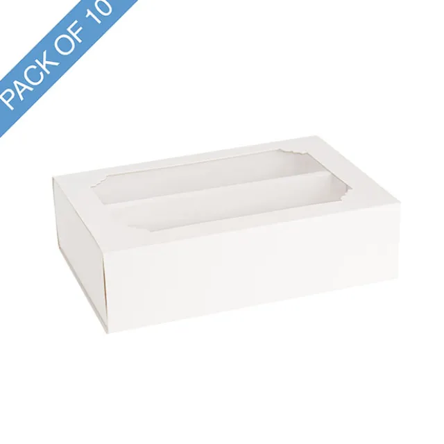 Macaron Sliding Window Box 12 White Pack 10 (185x125x50Hmm)