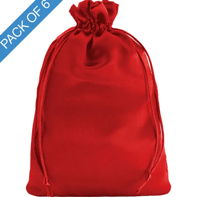 Satin Gift Bag Large Pack 6 Red (15x24HcmH)
