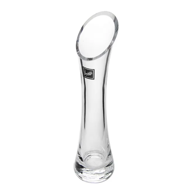 Glass Cylinder Waisted Bud Vase Diag Top Clear (6Dx23cmH)