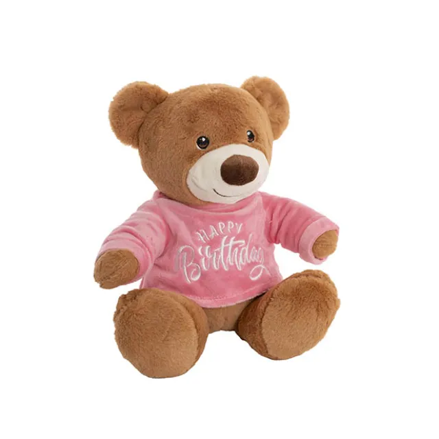 Teddy Bear Caleb w Happy Birthday T-Shirt Pink (21cmST)