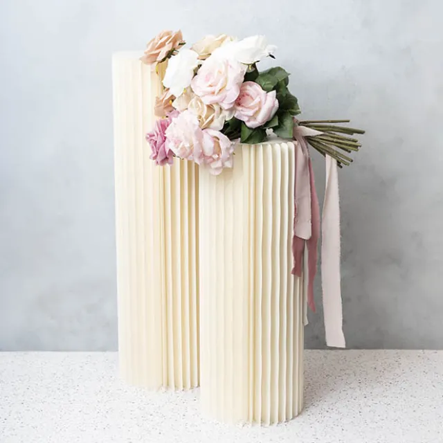 Foldable Paper Round Plinth Set2 Cream(30cmDx80cmH&100cmH)