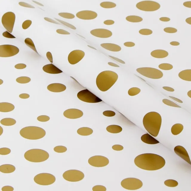 Wrapping Paper Roll Scatter Dots Gold on White (50cmx50m)