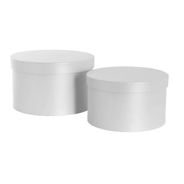 Gift Flower Box Ribbed Round Warm White Set 2 (24x14.5Hcm)